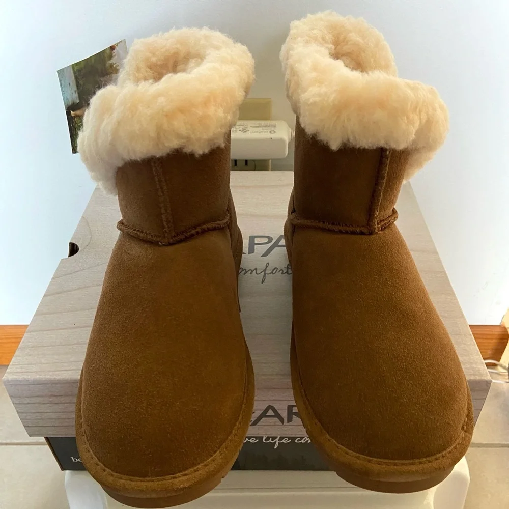 NEW! BearPaw Heidi Tan Shearling-Lined Boots Size 6